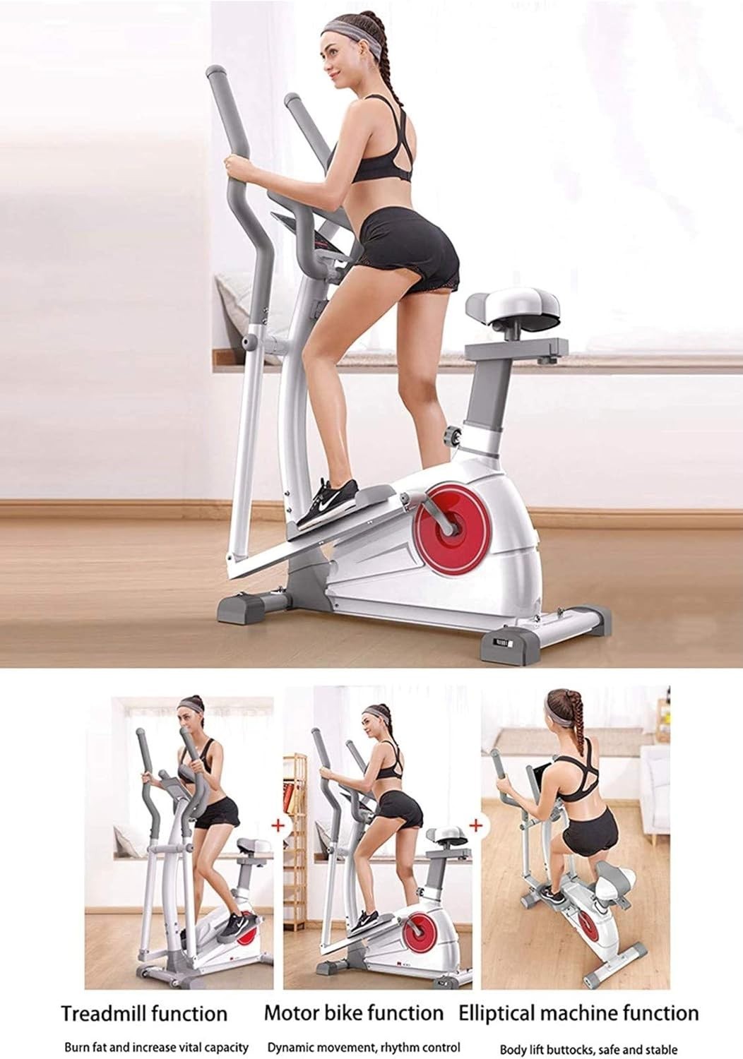 2-in-1 Elliptical Cross Trainer Cycling Machine 8-Level Resistance Home Gym