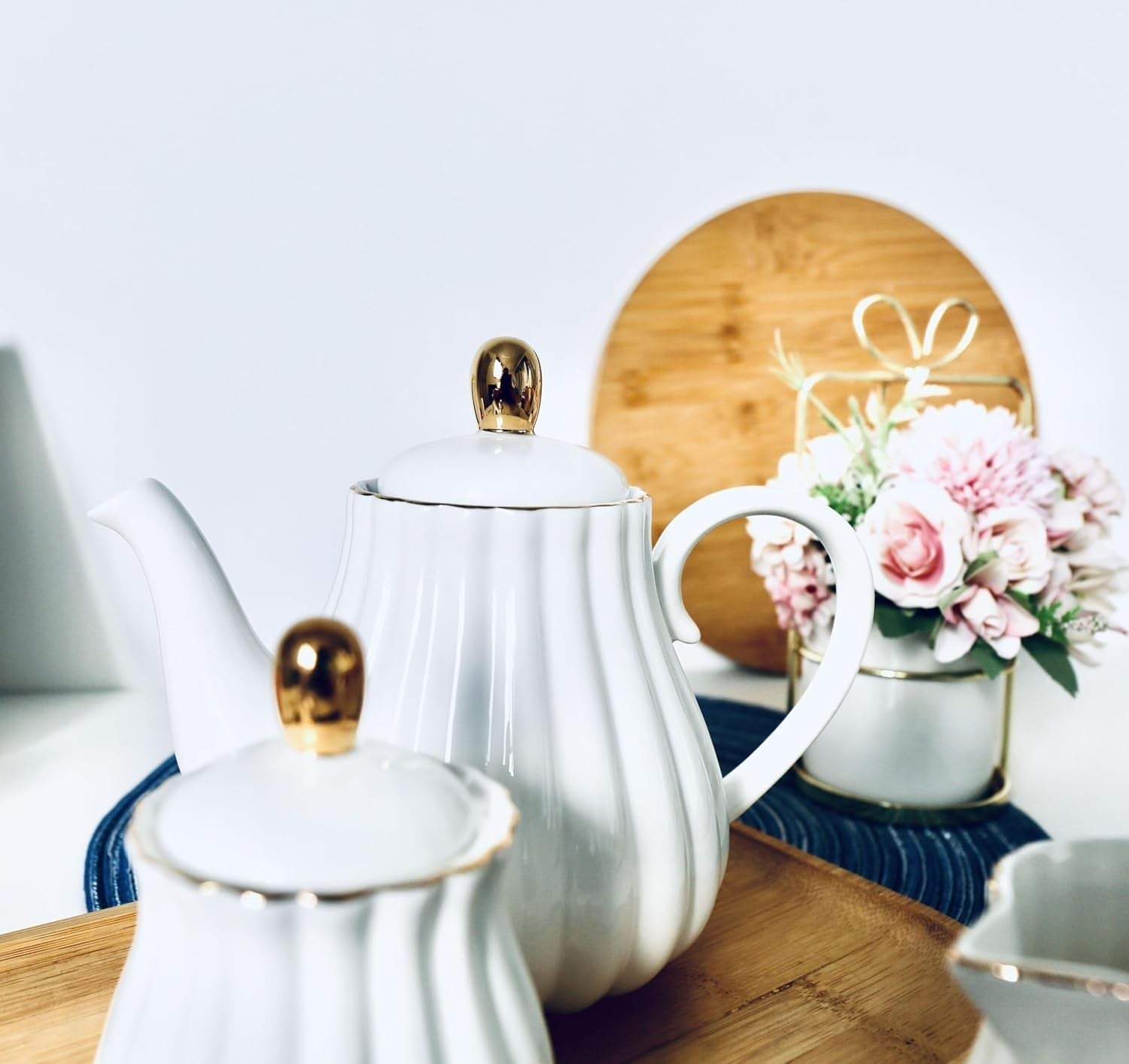 Porcelain Tea Set Teapot Milk Jug Sugar Bowl White Coffee Tea Set