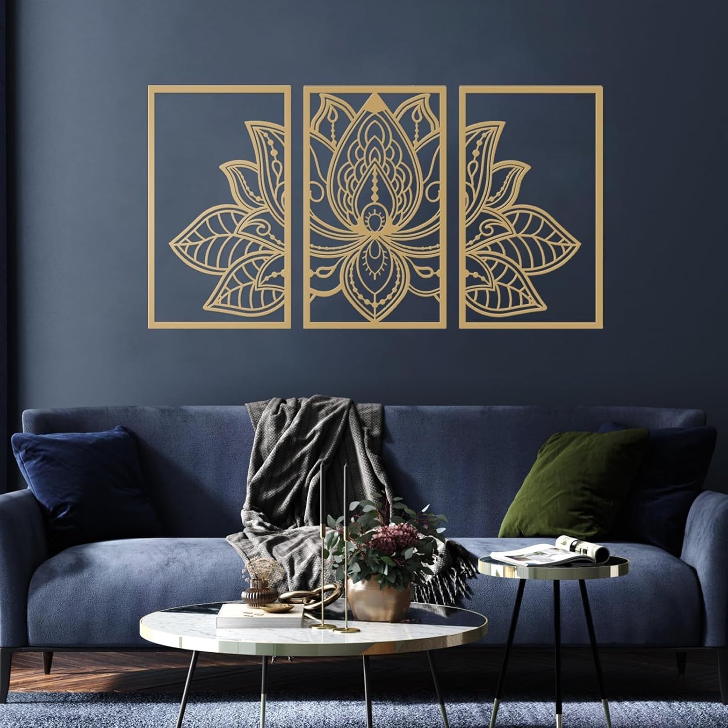 3PC Lotus Flower Metal Wall Art Gold Mandala Decor