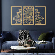 3PC Lotus Flower Metal Wall Art Gold Mandala Decor