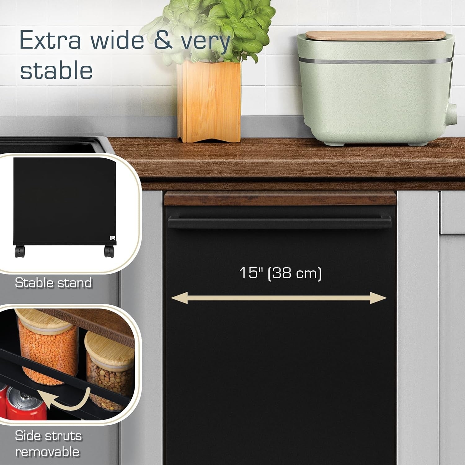 Kitchen Cart Trolley Wheels 3 Tier Adjustable Shelves Wooden Worktop