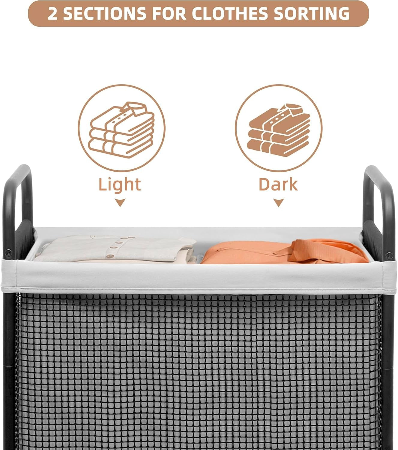 100L Rolling Laundry Hamper 2-Section | Removable Bags | Wheeled Laundry Cart Gr