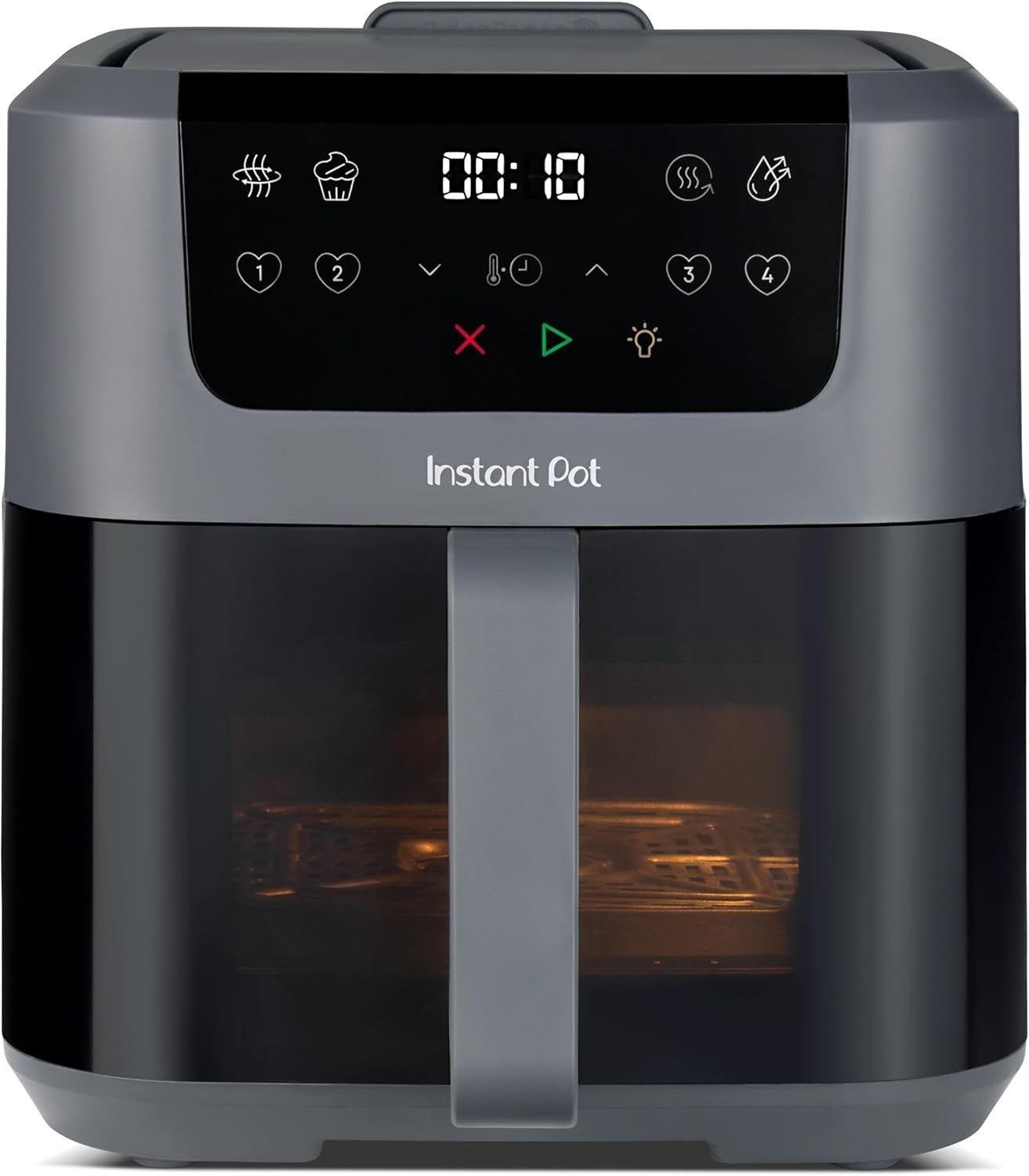5L Compact Dual Window Air Fryer 4-in-1 Bake Reheat Dehydrate Easy Clean Grey