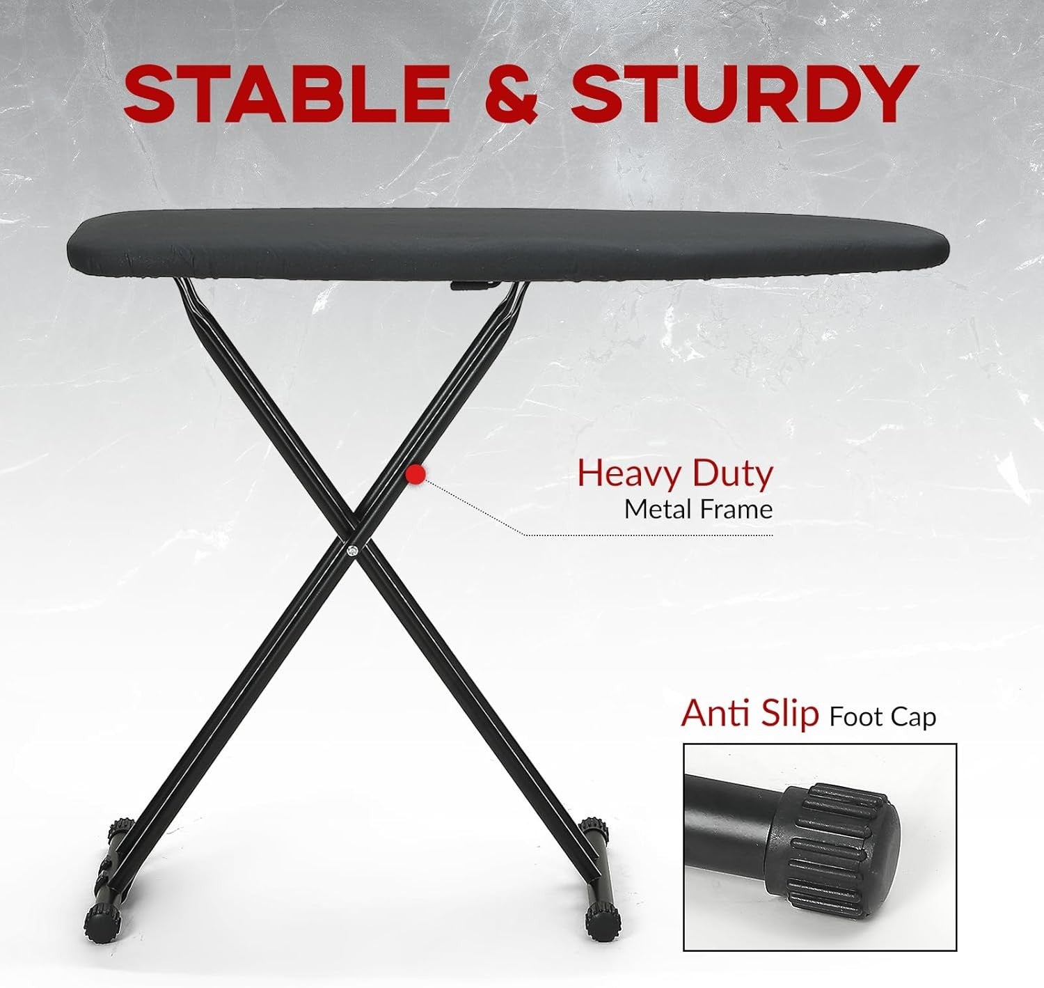 Full Size Ironing Board Adjustable Height Heavy Duty Black 134x33cm