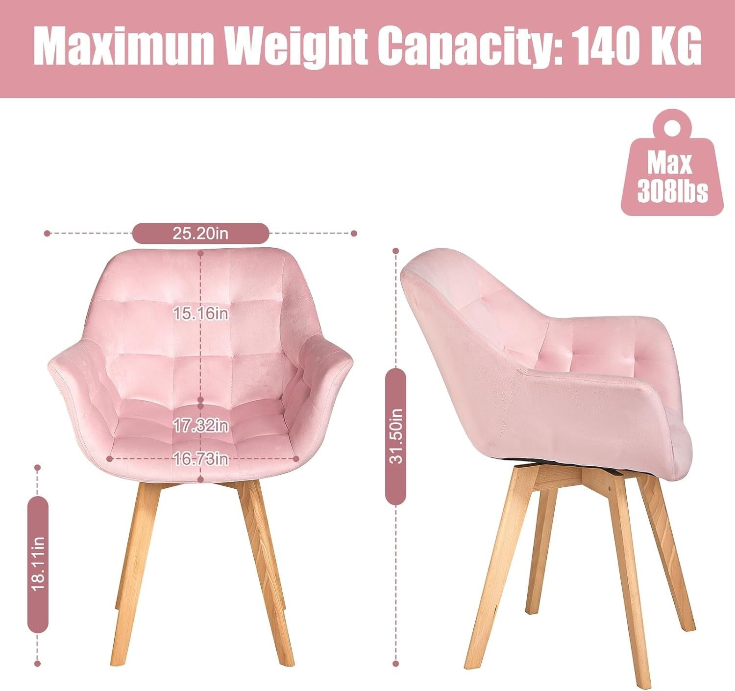 Pink Velvet Swivel Tub Chair Accent Armchair Wood Legs