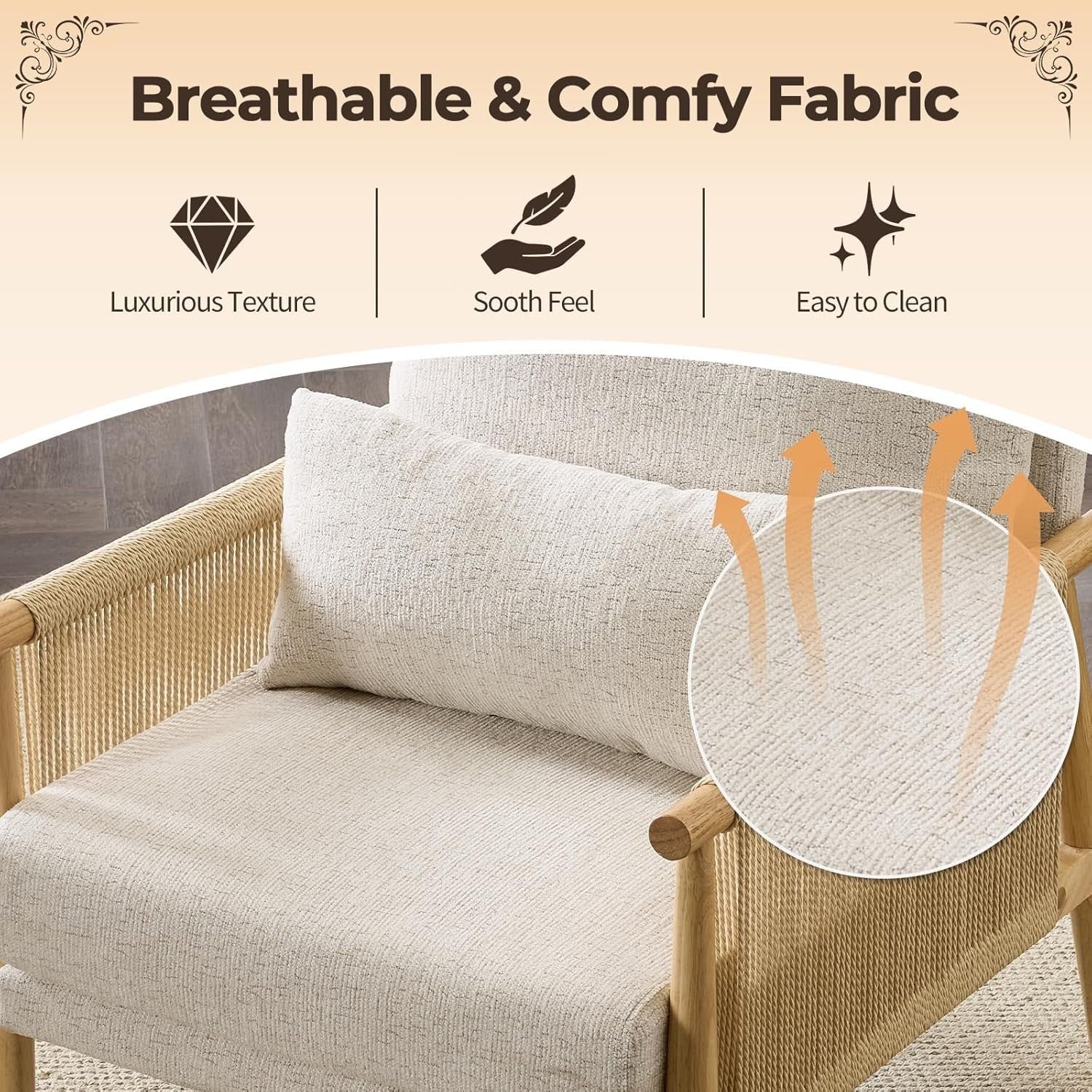 Comfy Rattan Accent Armchair Boucle Seat w/ Pillow Lounge Living Room