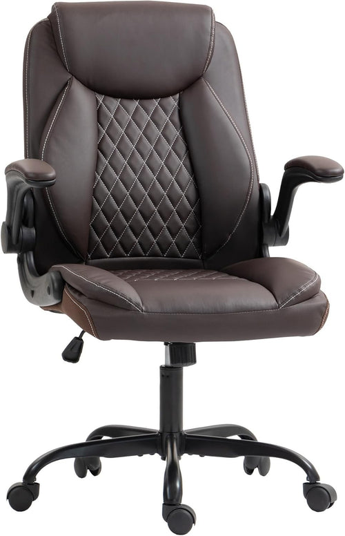 Ergonomic Brown Faux Leather Office Desk Chair Adjustable Swivel Rolling