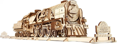 3D Wooden Steam Train Puzzle Model with Track & Moving Parts - DIY Kit