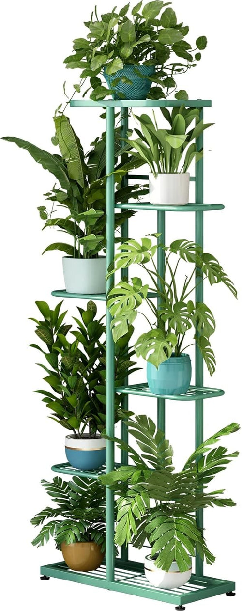 6 Tier Green Metal Plant Stand Indoor Outdoor 7 Pot Flower Display Shelf Rack