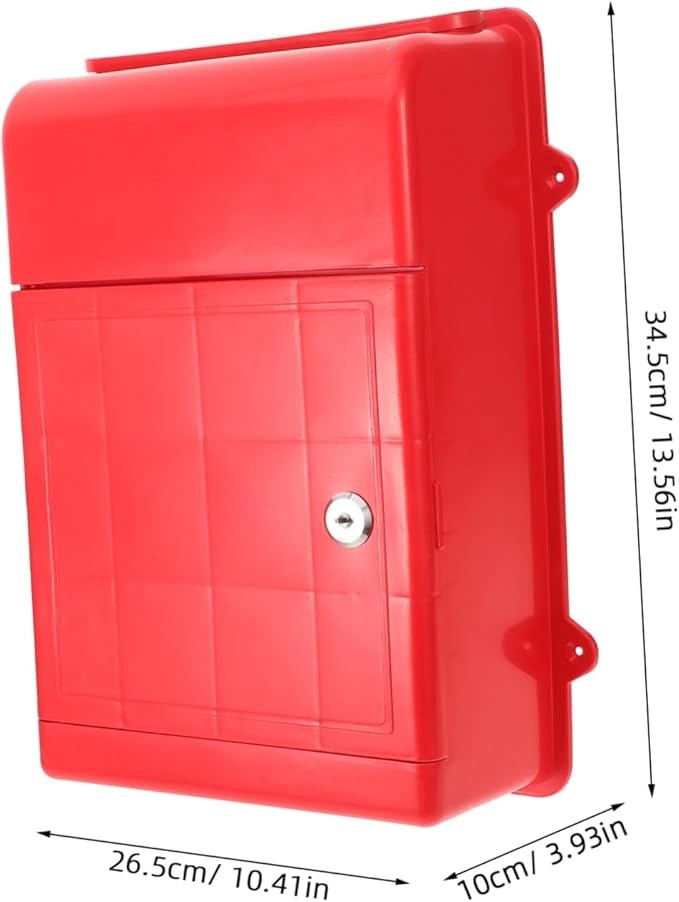 Wall Mounted Lockable Mailbox Red Polypropylene Secure Outdoor Post Box 34.5cm