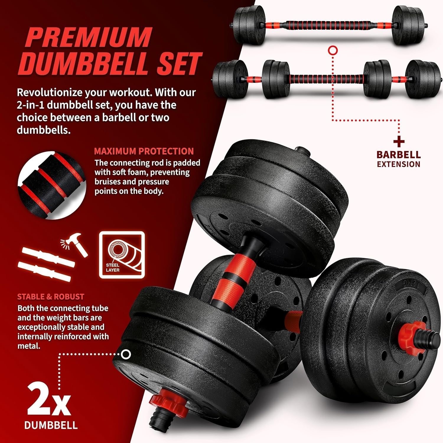 20kg Adjustable Dumbbell Barbell Set 2-in-1 Spinlock Home Gym Weights