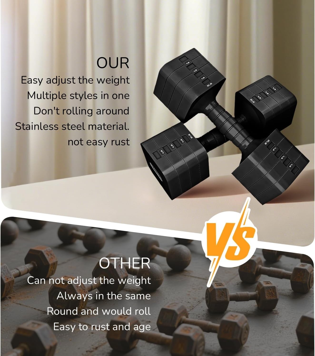 Adjustable Dumbbells Set 16LB Pair Anti Roll Non Slip Home Gym Weights