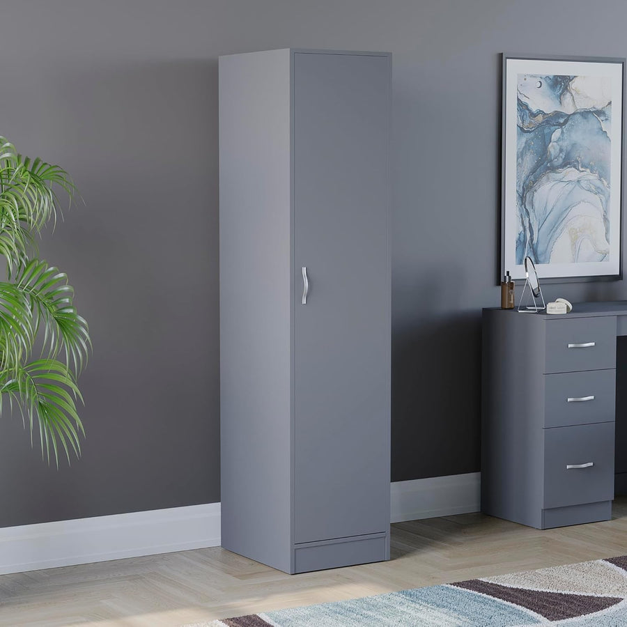 Grey 1 Door Wardrobe with Rail & Shelf Storage for Bedroom Clothes