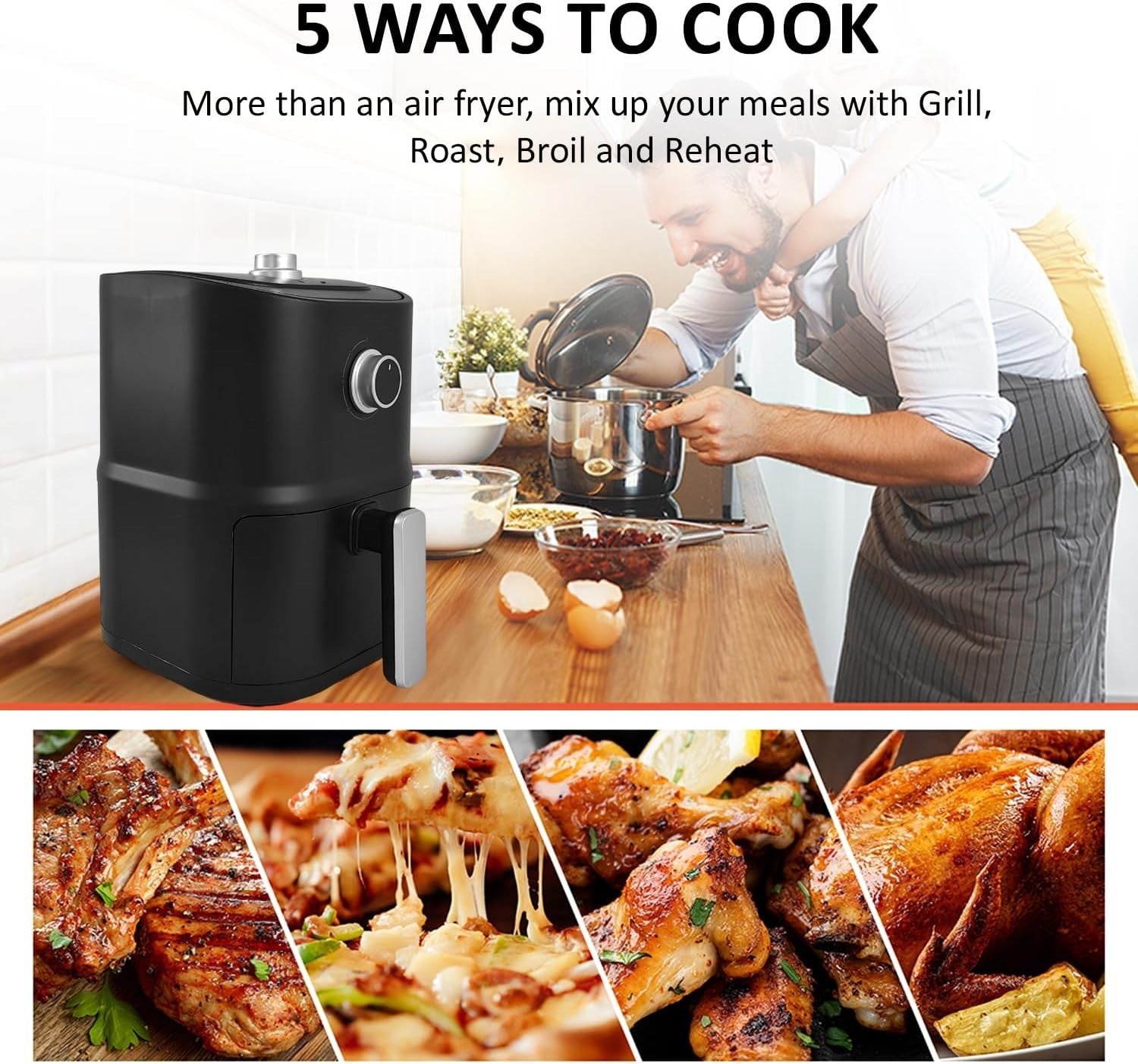 Compact 3L Air Fryer Oven 5-in-1 Multicooker | Healthy Low-Fat Cooking