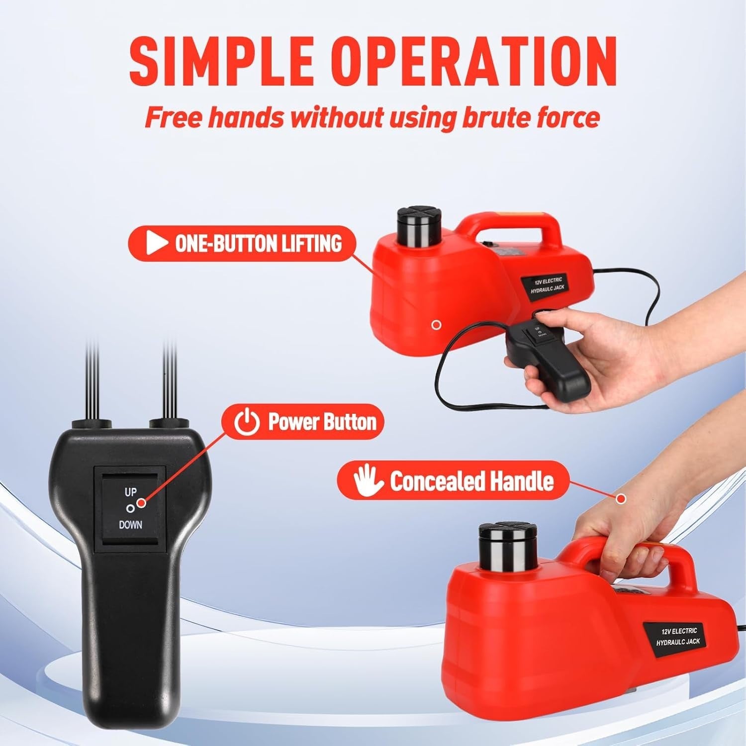 5 Ton Electric Hydraulic Car Jack 12V Portable Lift 6.1–17.7" Range for SUV/Car