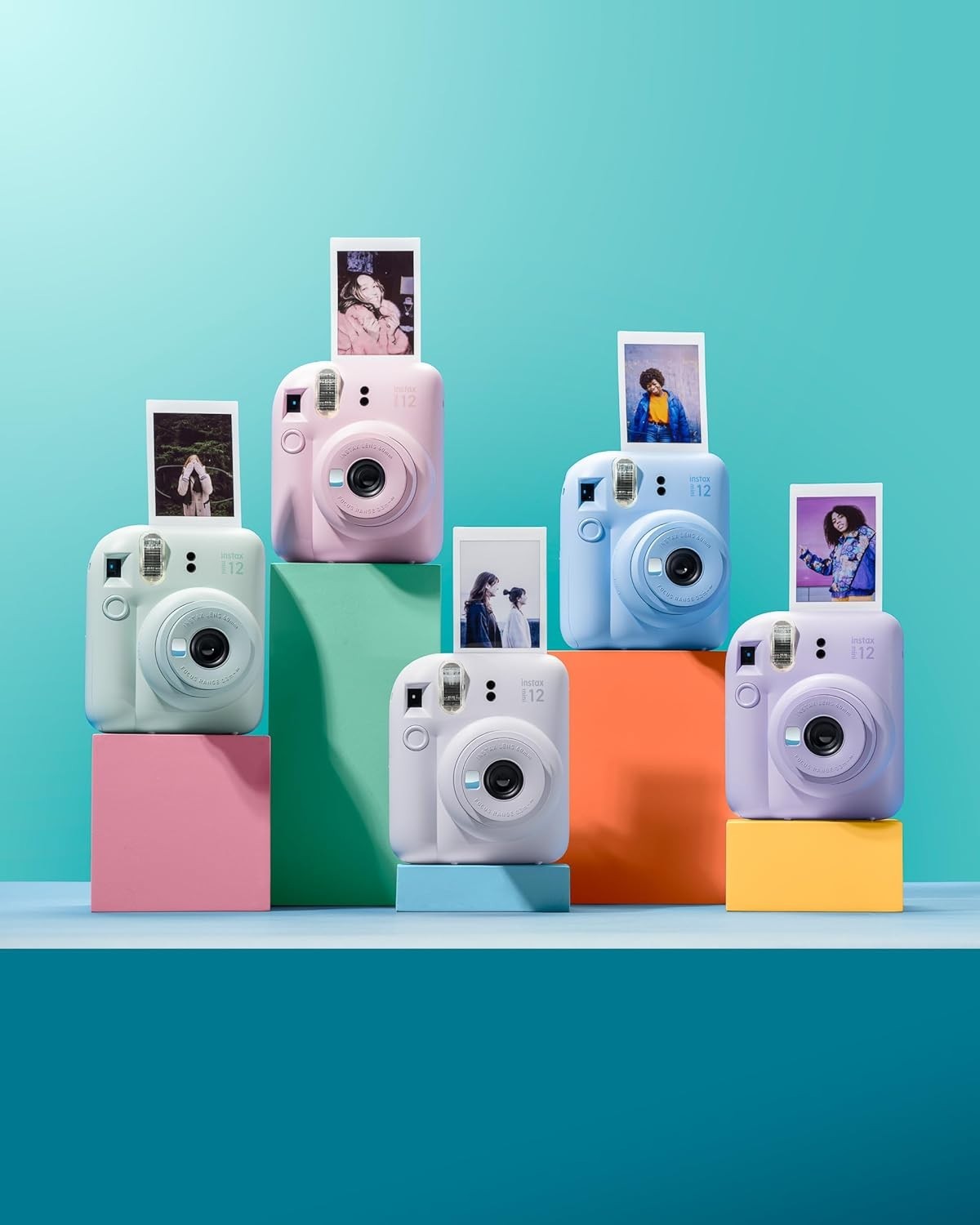 Mini Instant Camera Selfie Mirror Auto Flash Pastel Blue Photo Printer