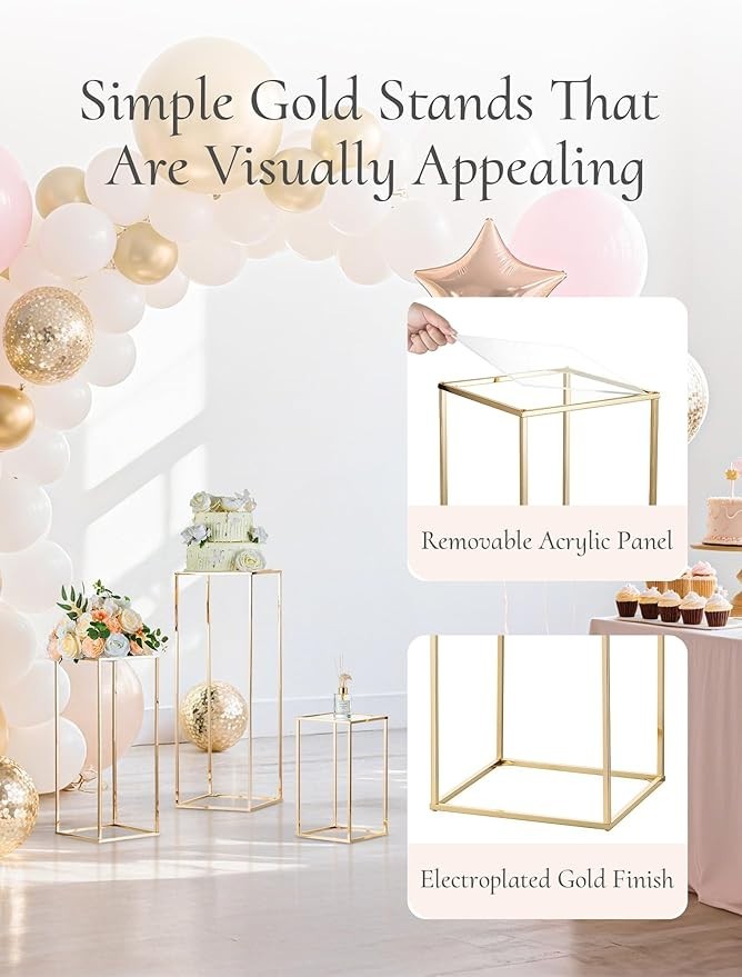 3 Pcs Gold Metal Flower Stands Set 60/80/100cm Wedding Party Display Columns