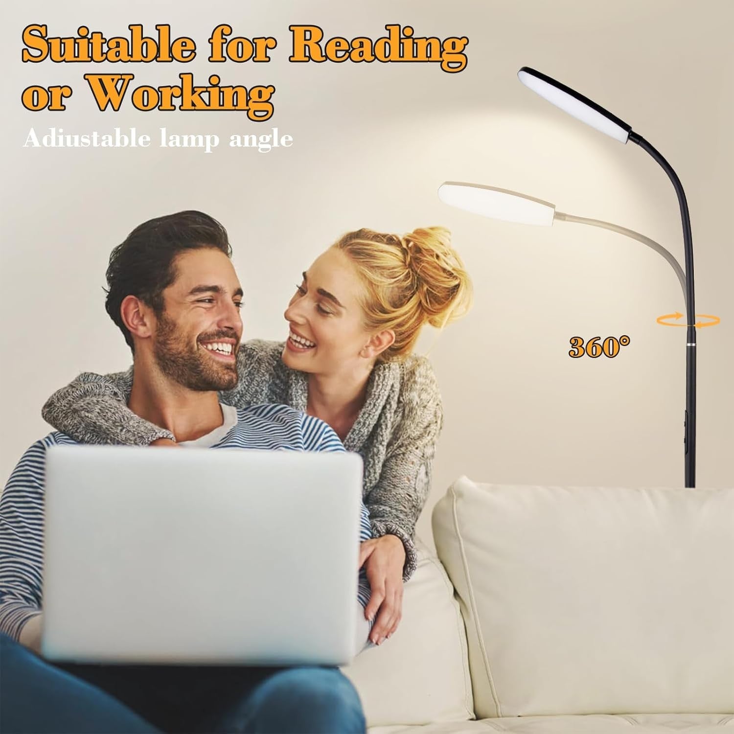 LED Reading Floor Lamp Remote Touch Dimmable Gooseneck Modern Strip Light