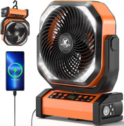 Orange Camping Fan – Quiet 20000mAh Rechargeable LED Light w/ Remote & 9 Speeds