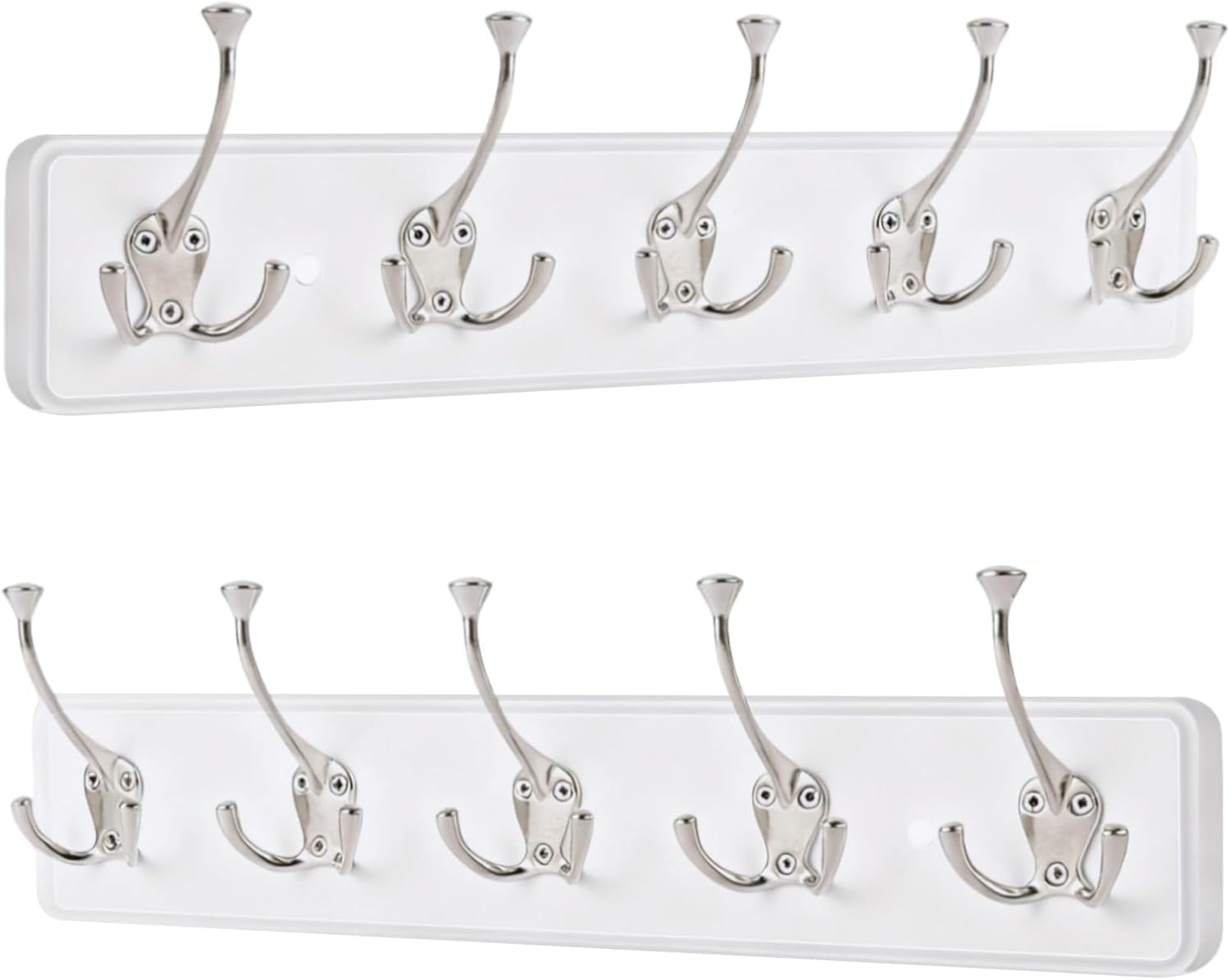 2 Pack White Wall Mounted Coat Rack 5 Hooks Wooden Hanging Rail Organizer