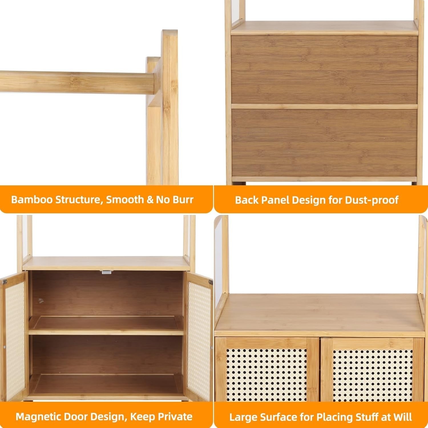 Bamboo Clothes Rack Wardrobe with Cabinet – Freestanding Storage 168cm