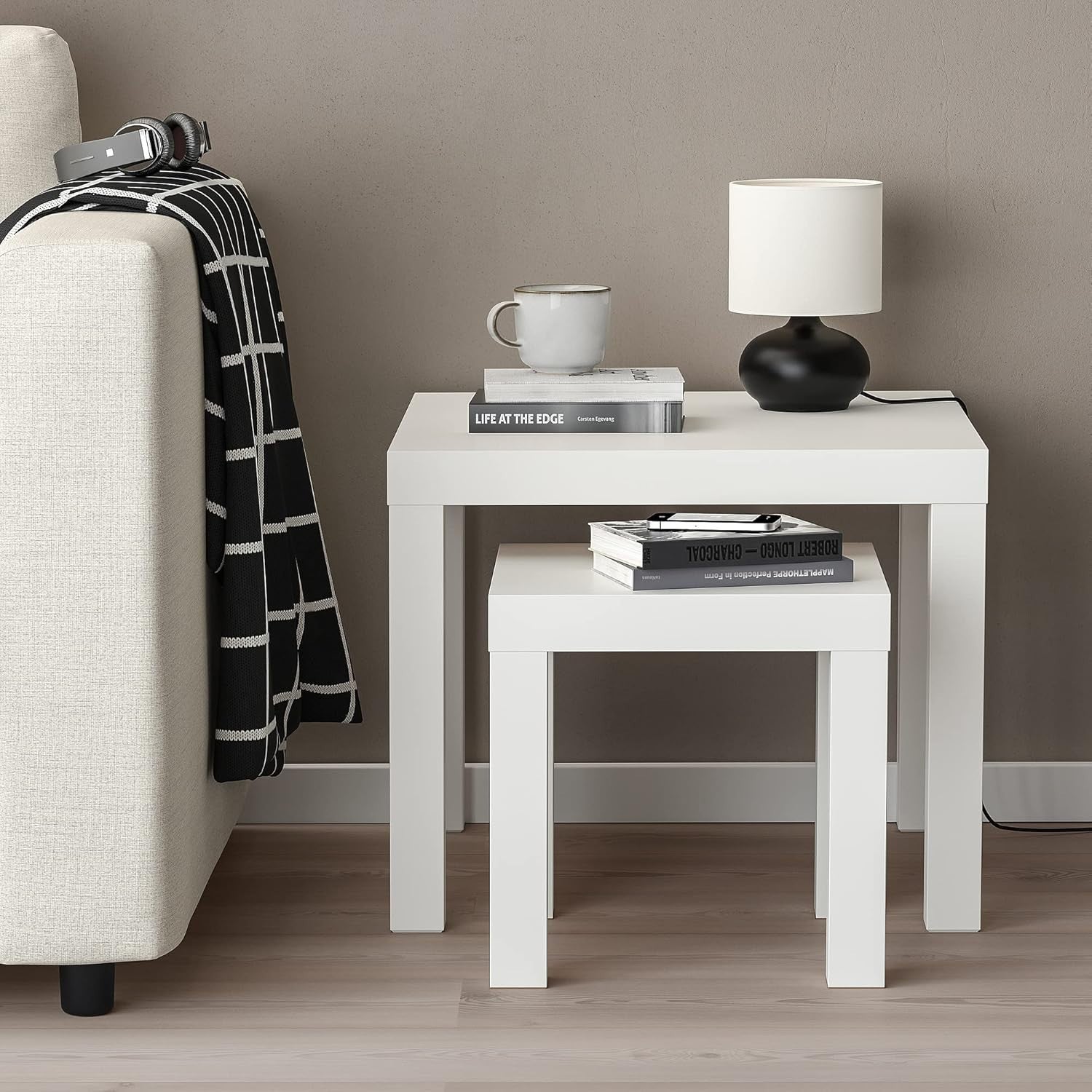 White Square Wood End Side Table Nightstand Coffee Table $\mathbf{55\times55\tim