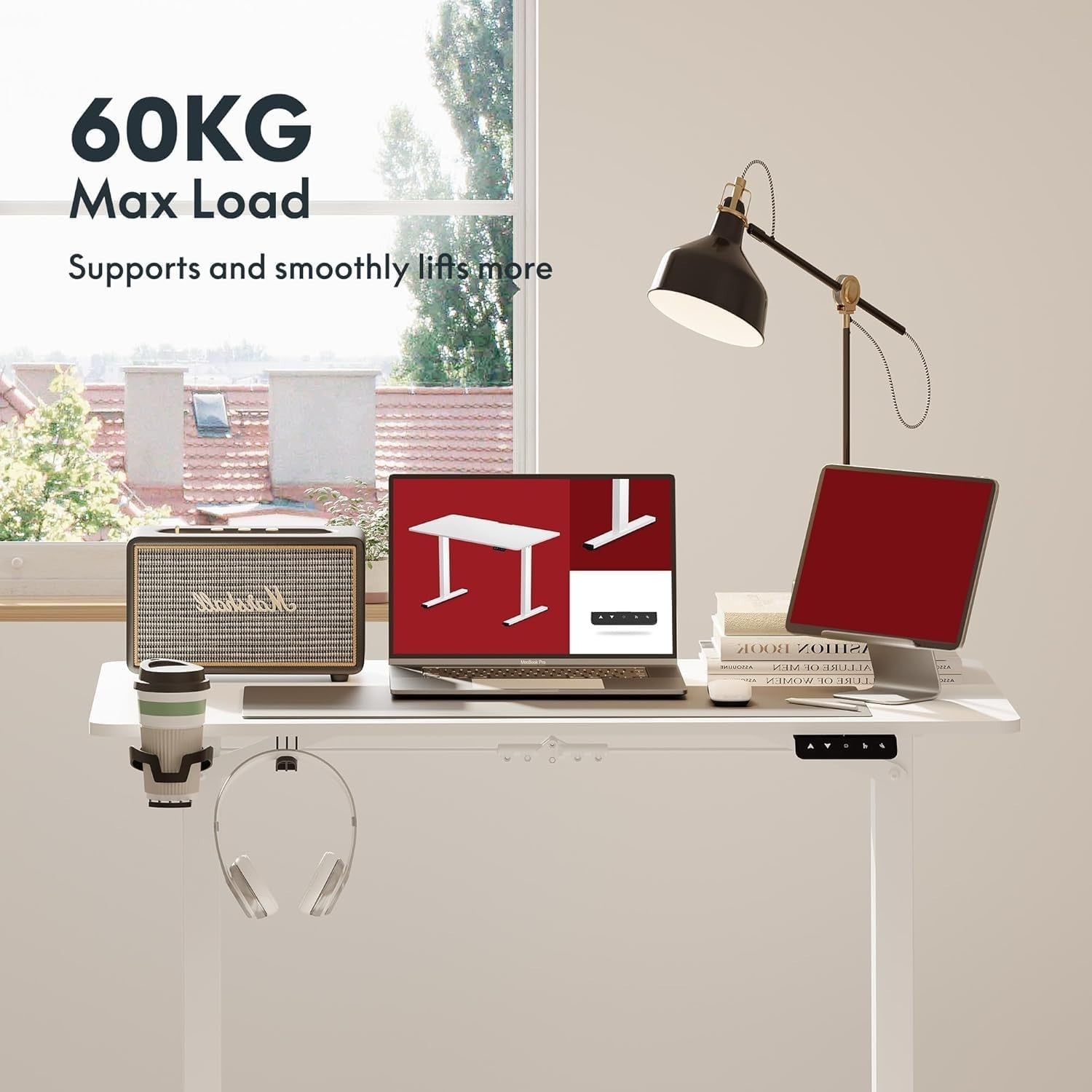 White Electric Standing Desk 110x60cm with USB & Memory Panel Home Office