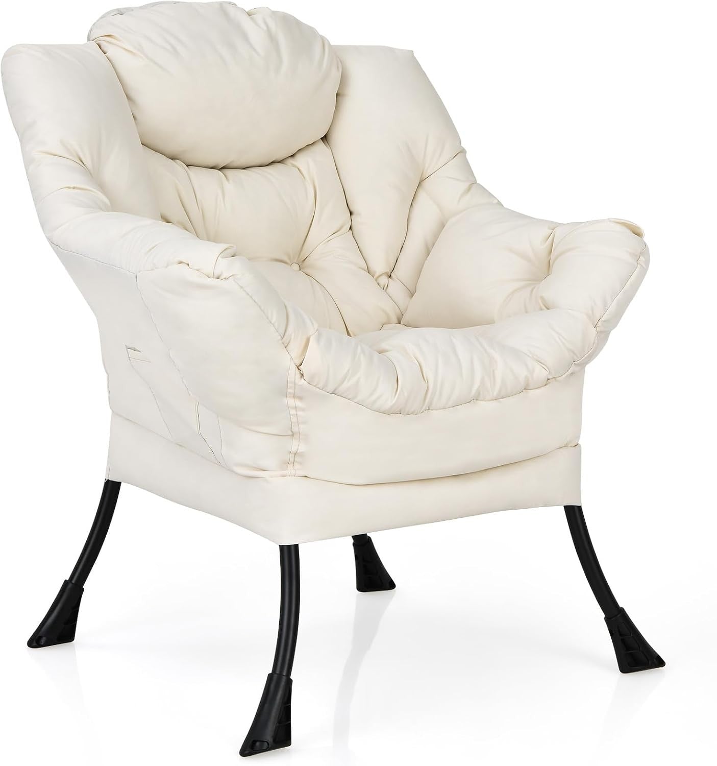 Fabric Lounge Armchair Comfy Reading Chair Side Pocket Beige