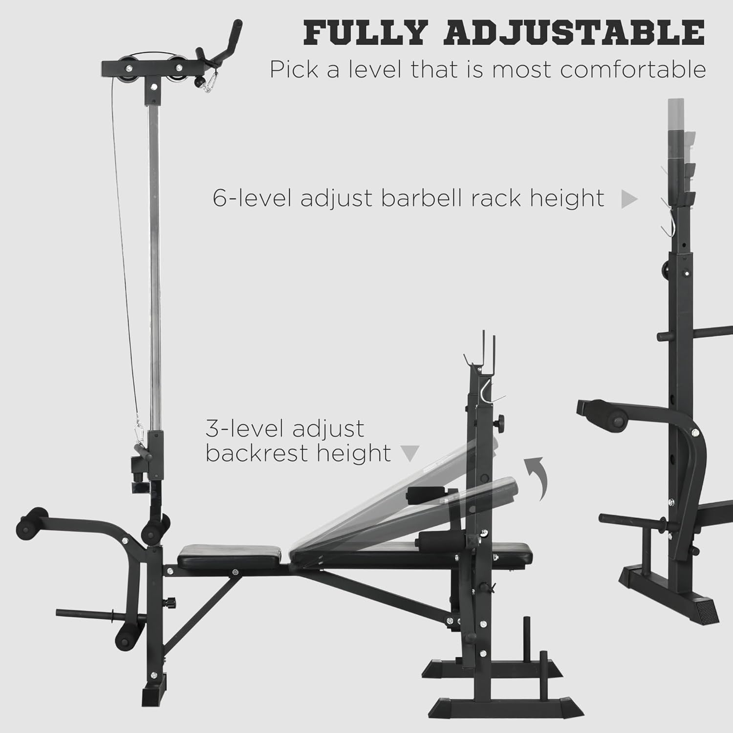 Adjustable Weight Bench Home Gym Set Squat Rack Pulley System