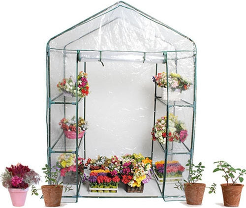 4x8 Walk-In Greenhouse Clear PVC Cover Steel Frame Roll-Up Door Plant Shelter