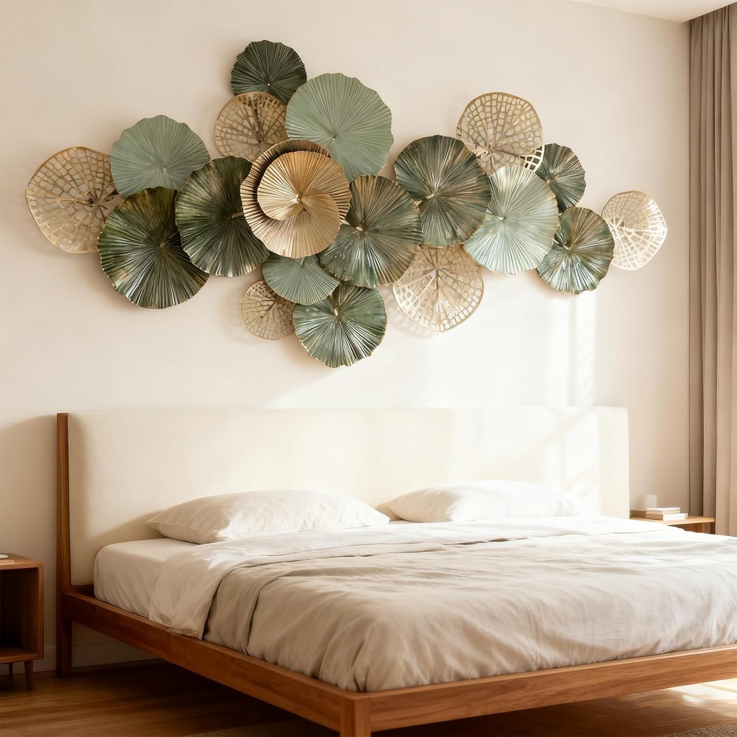 Large Lotus Leaf Metal Wall Art 3D Green 130x67cm Decor