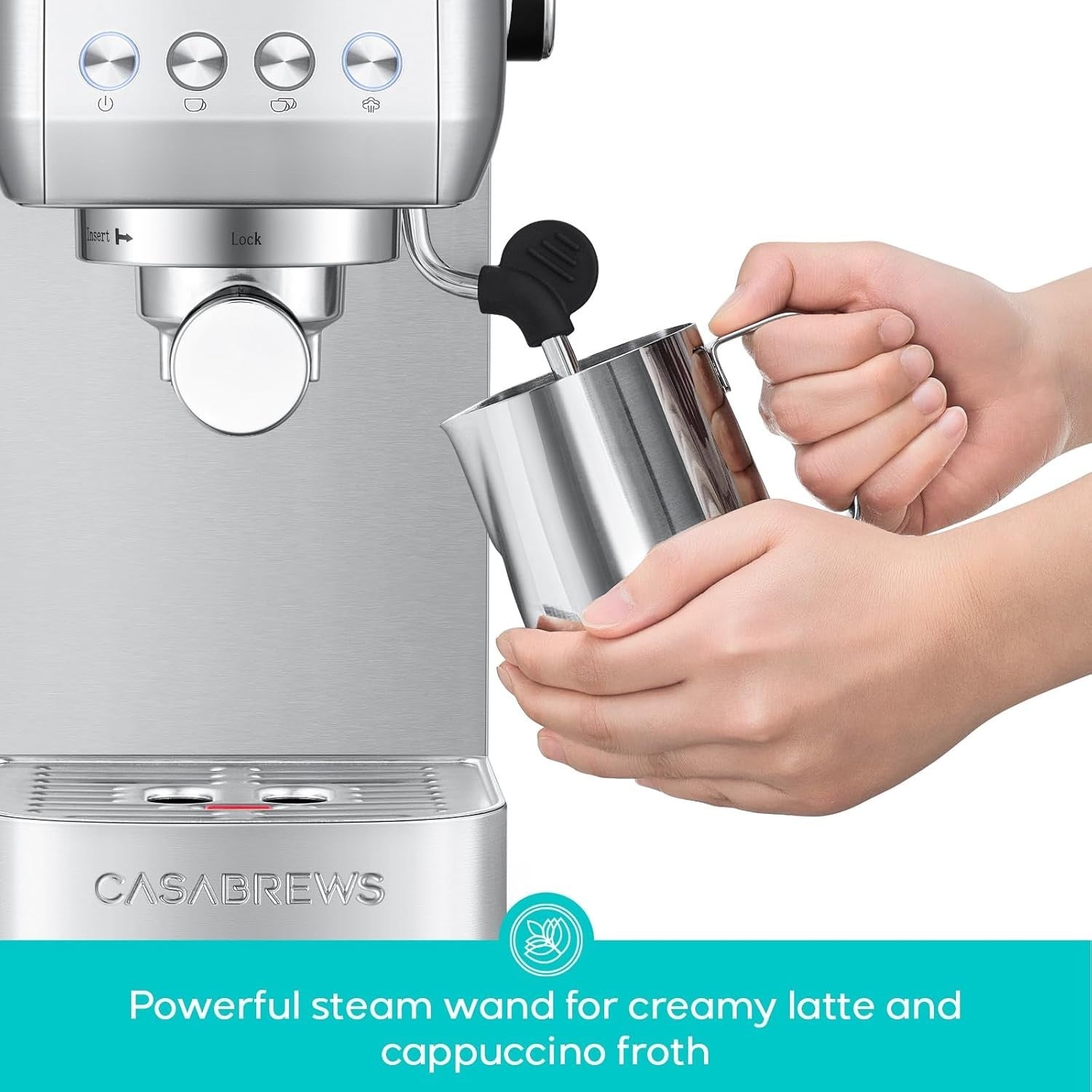 20 Bar Espresso Coffee Machine With Milk Frother, 1.3L Stainless Steel
