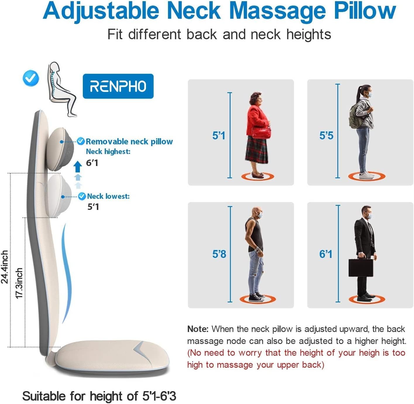 Shiatsu Back Massager with Heat S-Shape Full Back Chair Pad Adjustable Neck