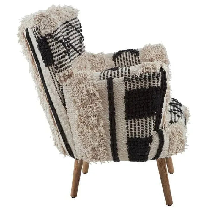 Shaggy Accent Armchair Boho Faux Fur Chair Wood Legs Vintage Statement