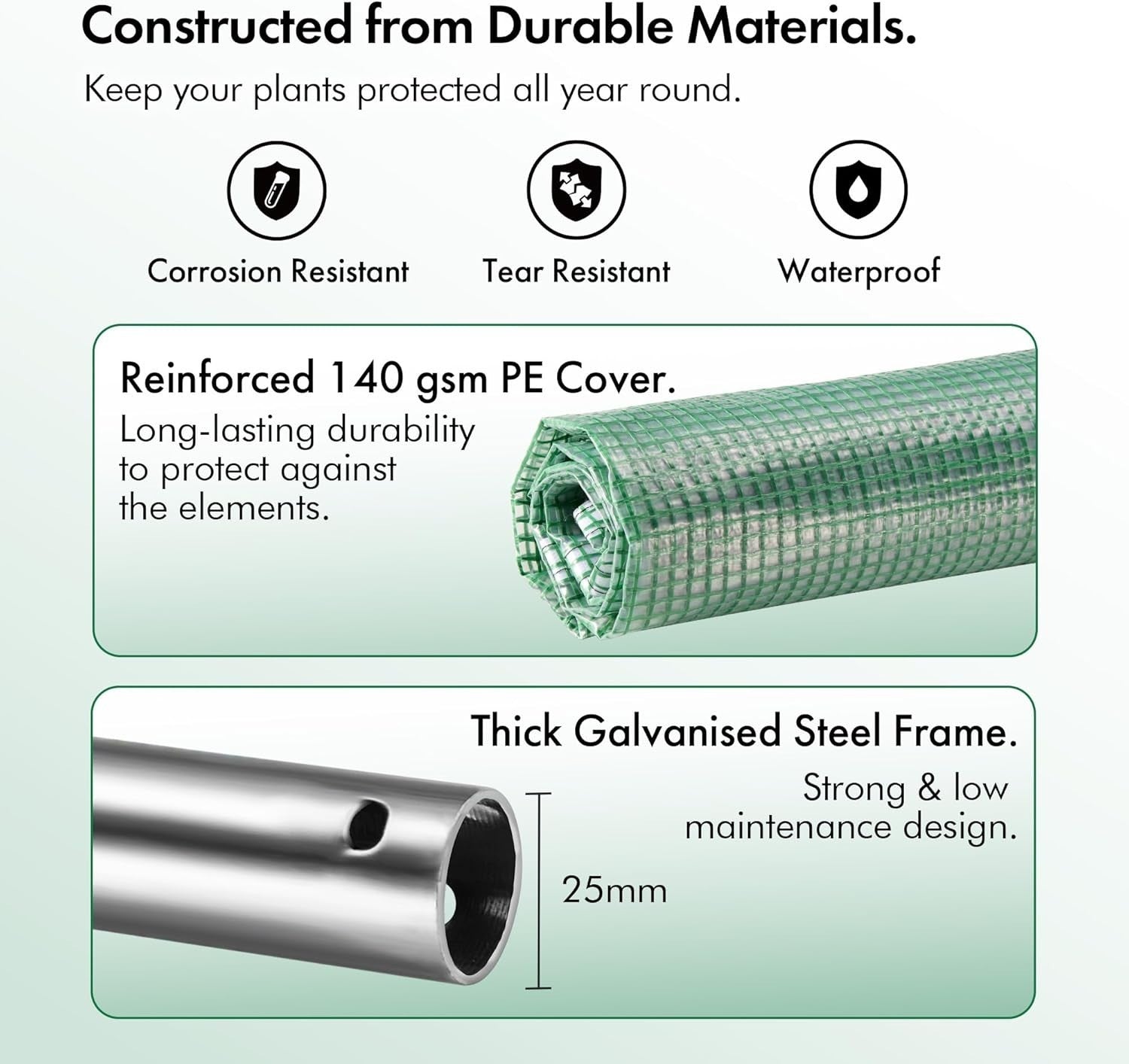 Polytunnel Greenhouse 3x2m | Heavy Duty Steel Frame | Roll-Up Windows