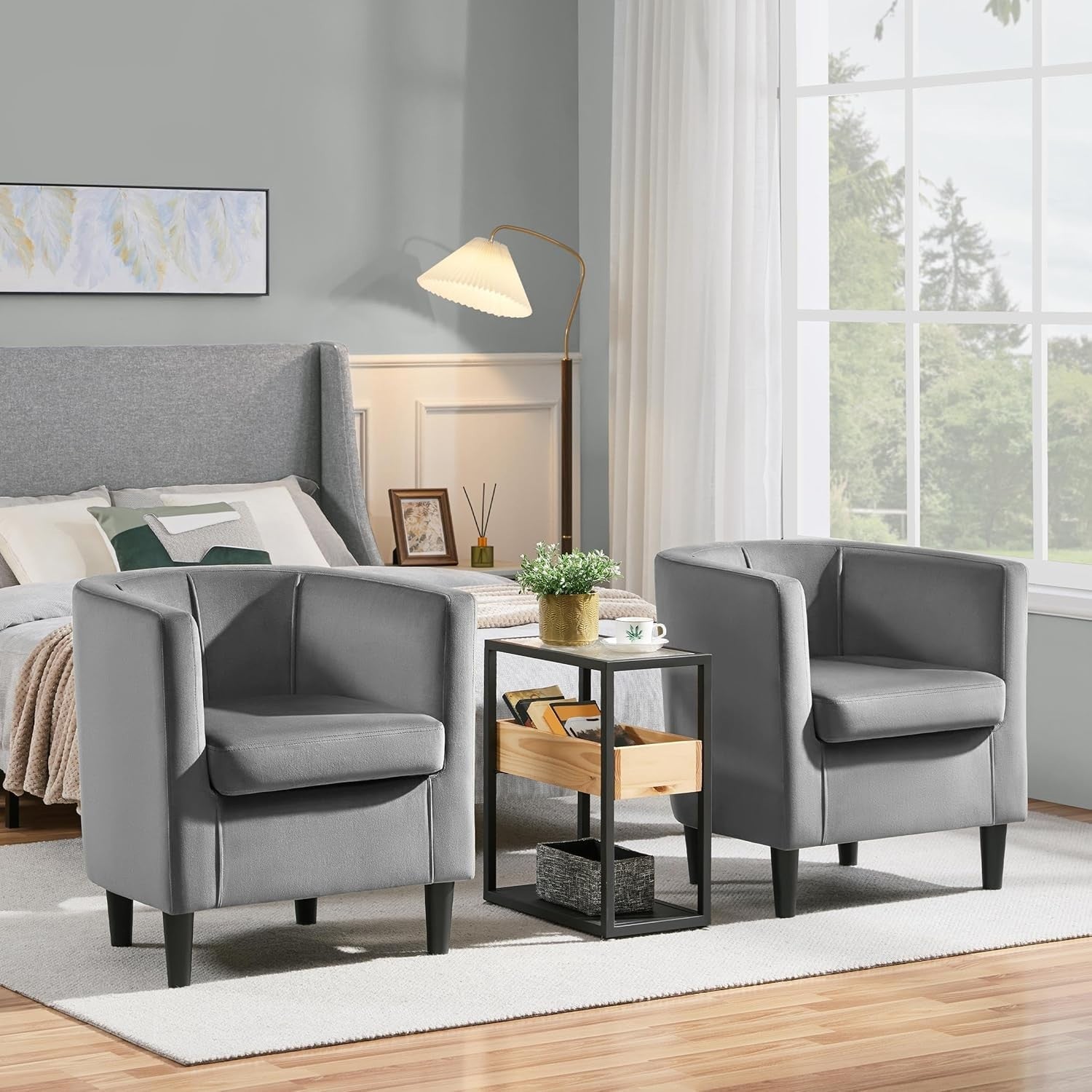 Grey Velvet Accent Tub Chair Armchair Lounge Seat Sofa Modern Home