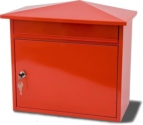 Large Wall Mounted Steel Post Box – Lockable, Weatherproof, A4 Slot, Red Finish