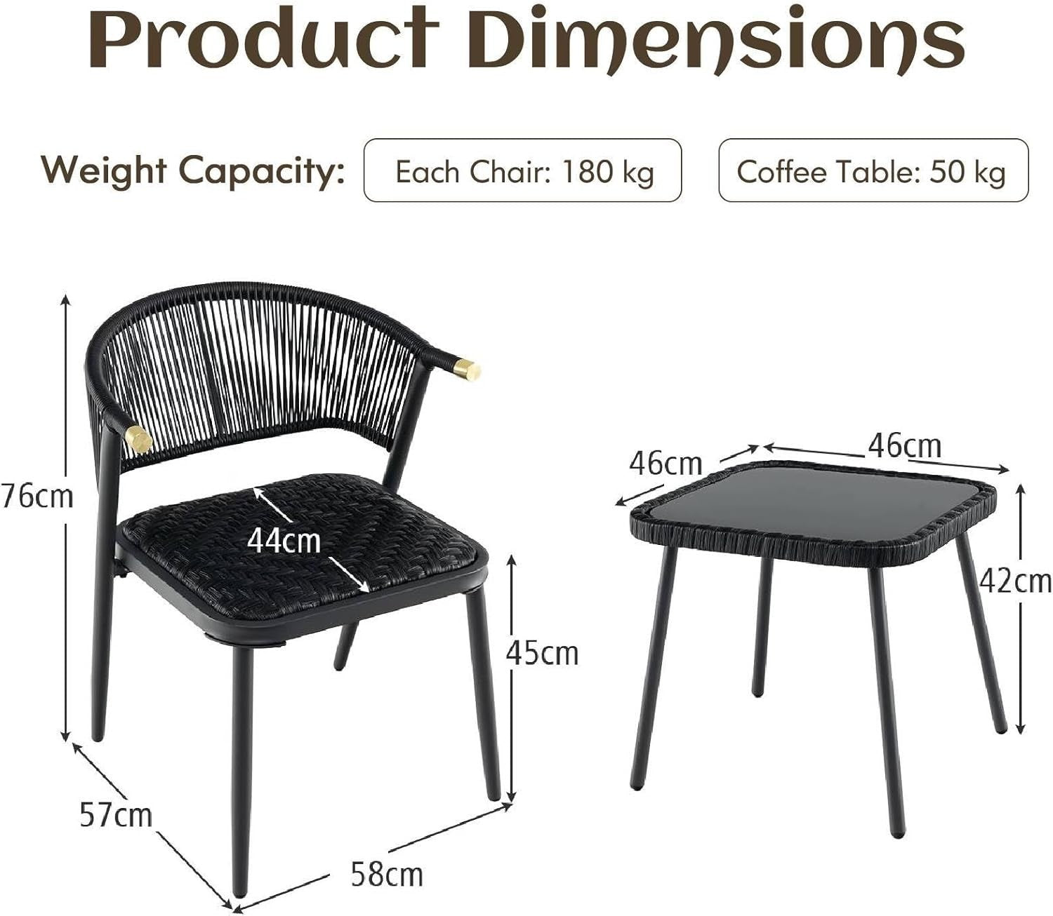 3pc Outdoor Rattan Bistro Set with Cushioned Chairs Glass Table Patio Balcony