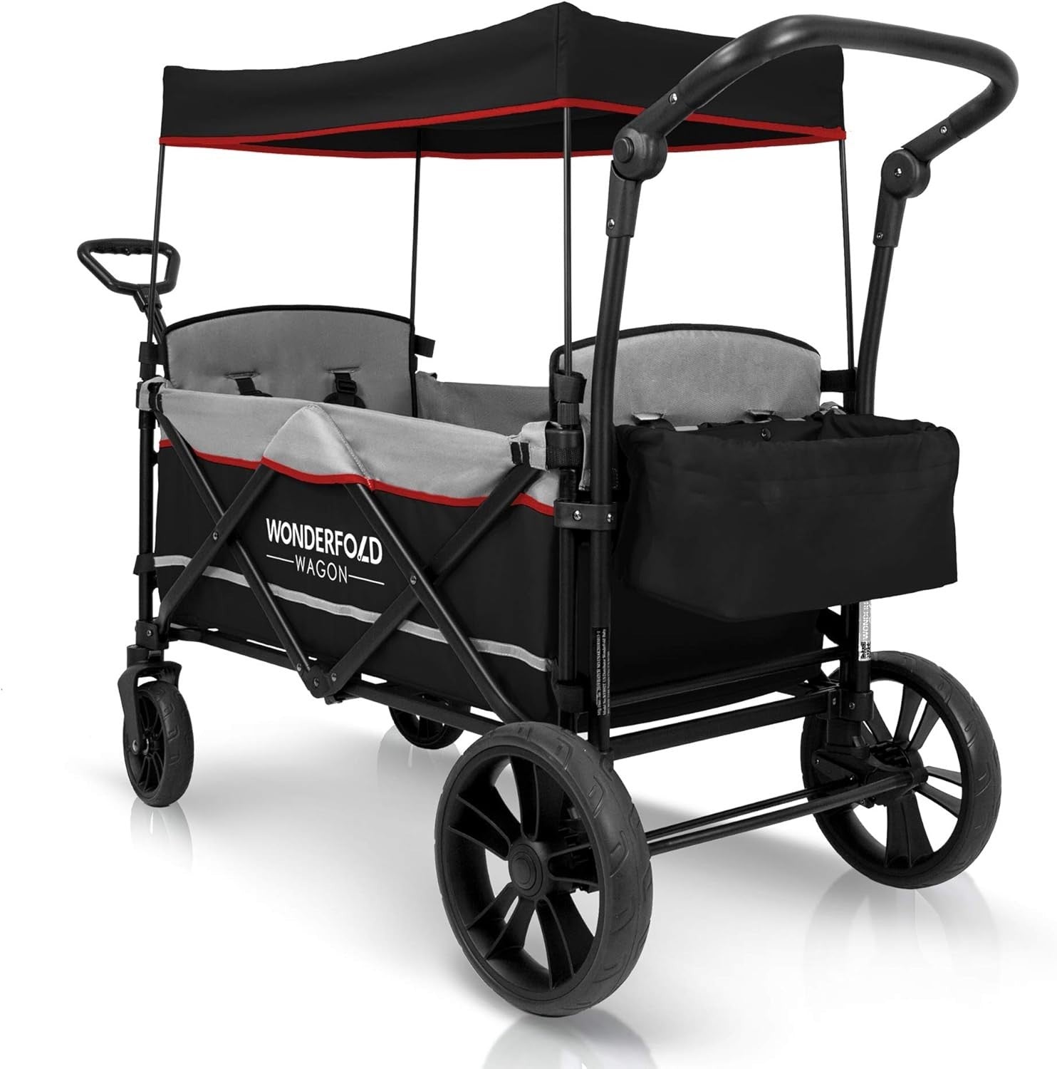 Twin Double Stroller Wagon Push Pull with Canopy Adjustable Handle 2-Seat Black