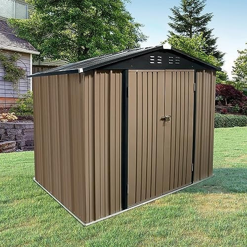 6x8ft Outdoor Metal Garden Shed Sloped Roof Lockable Storage