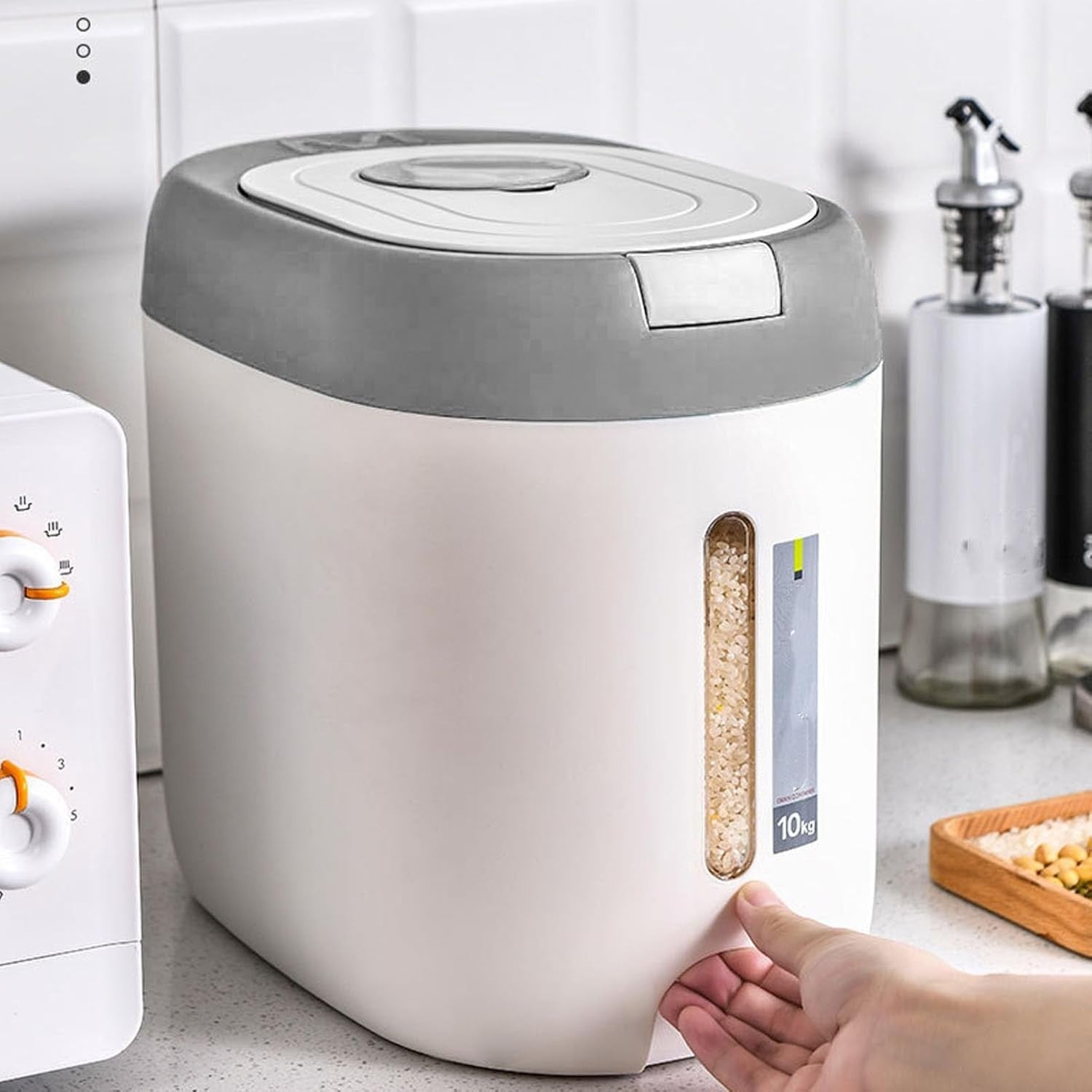 10KG Press Lid Rice Storage Container Airtight Grain Flour Dispenser