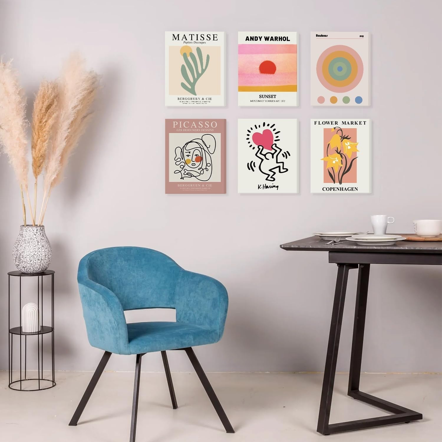 Set of 6 Framed Abstract Wall Art Prints 8x10in Boho Vintage