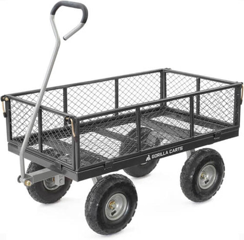 Heavy Duty 350kg Garden Utility Wagon with Removable Sides & 10" Tires Black