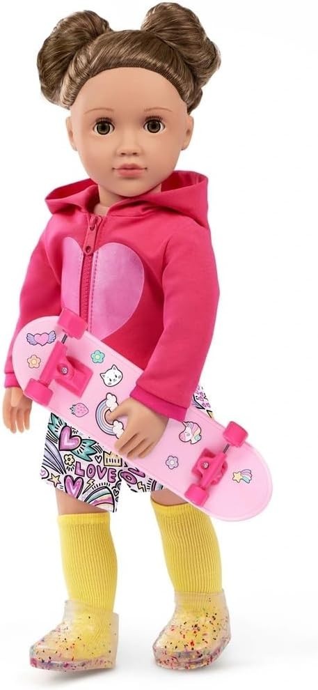 46cm Fashion Doll Skate Outfit Pink Hoodie Skateboard Accessories