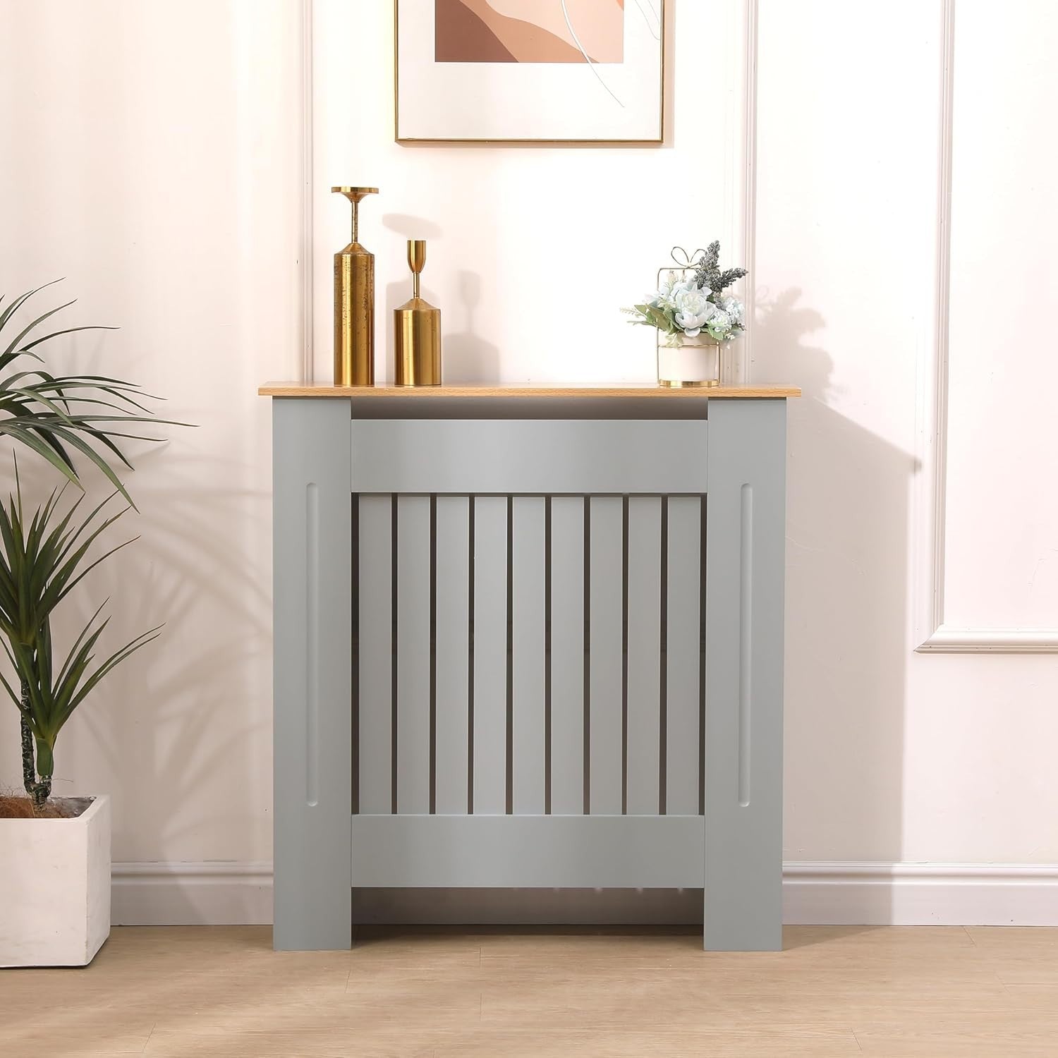 Small Grey Oak Radiator Cover | Modern MDF Vertical Slat Cabinet