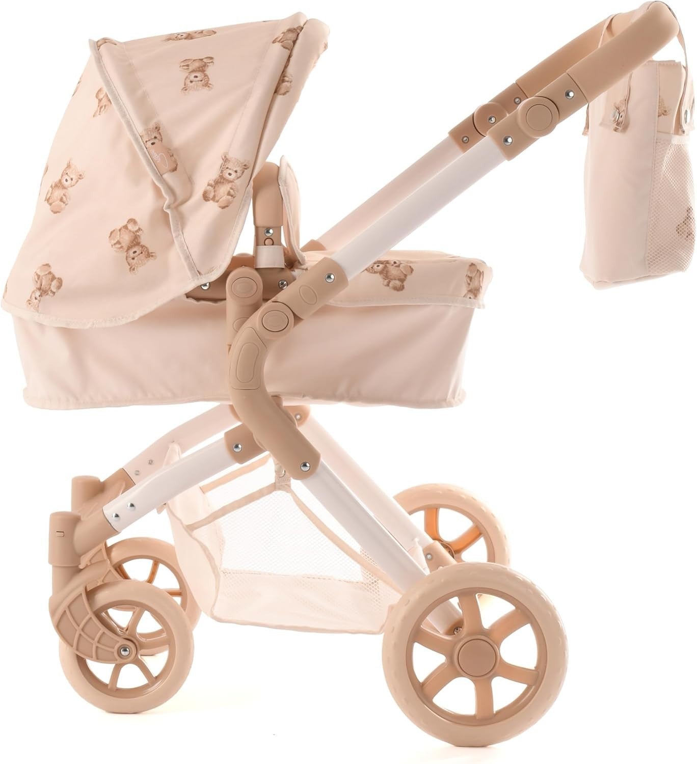 2-in-1 Teddy Print Dolls Pram Baby Stroller Foldable Adjustable Handle