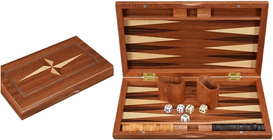 Handmade Wooden Backgammon Set 11 Inch Folding Travel Board Family Game