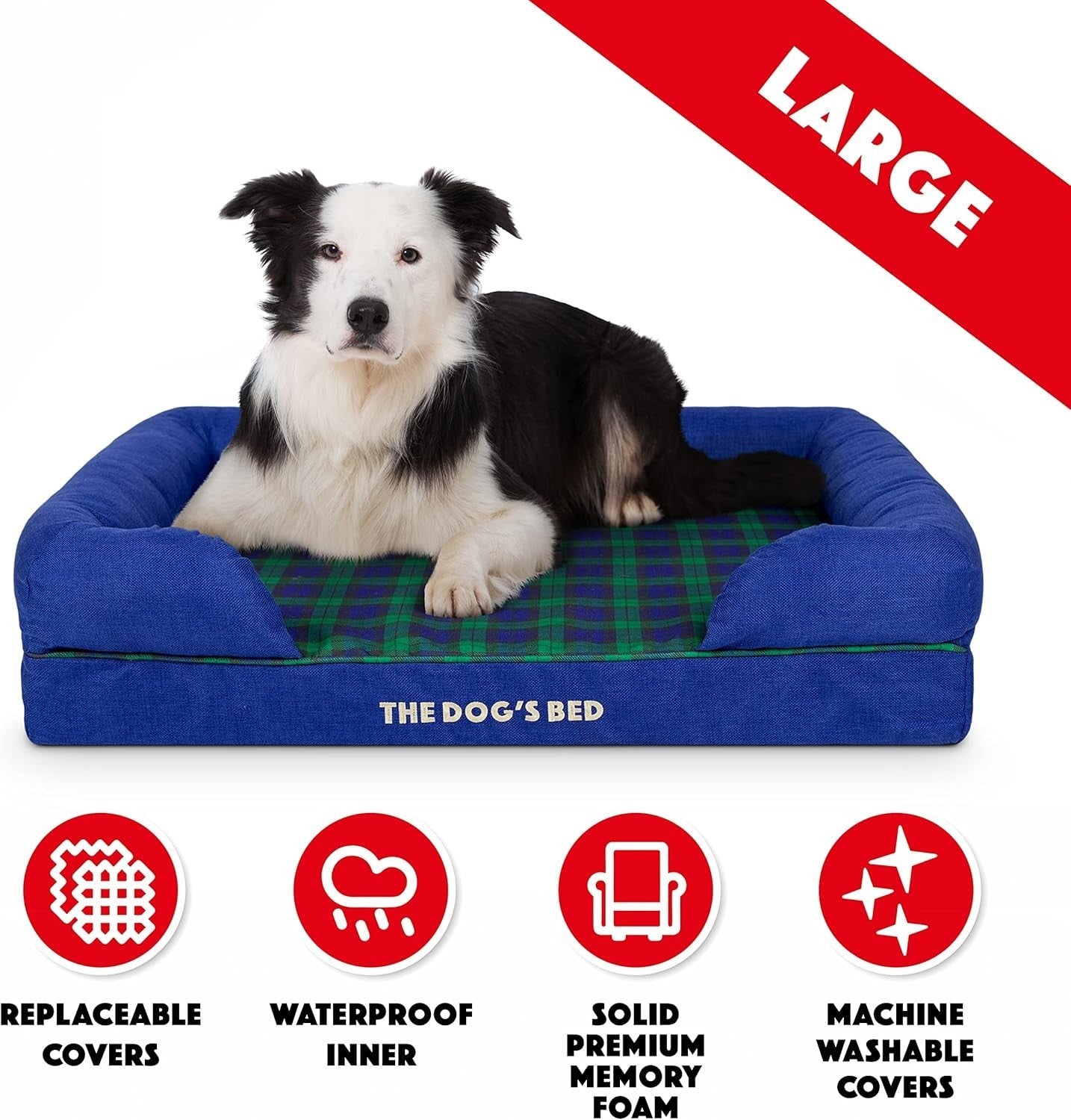 Orthopedic Memory Foam Dog Bed Large Washable Bolster 91x70cm