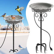 Heated Bird Bath Outdoor Water Feeder 100W Thermostat Grey Metal Stand Winter