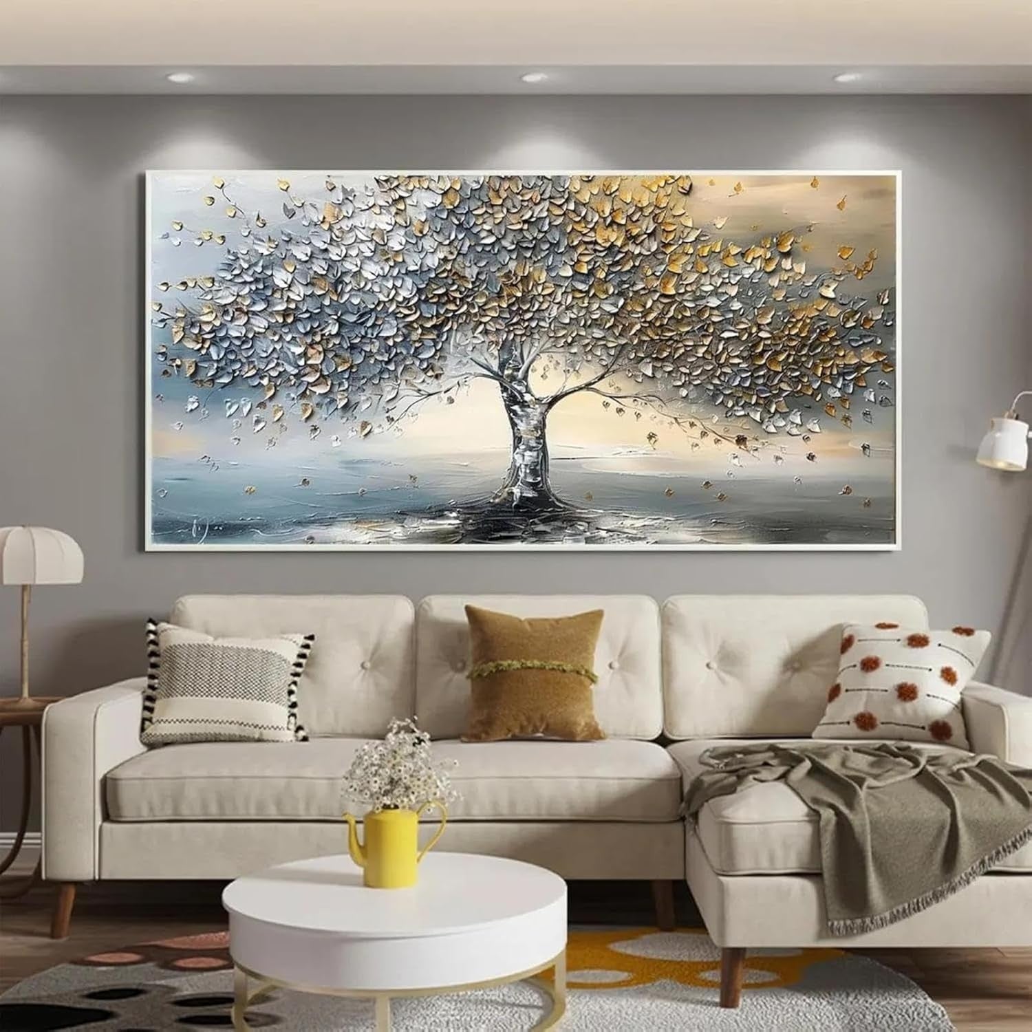 Tree of Life Canvas Wall Art 50x100cm Blue Gold Frameless